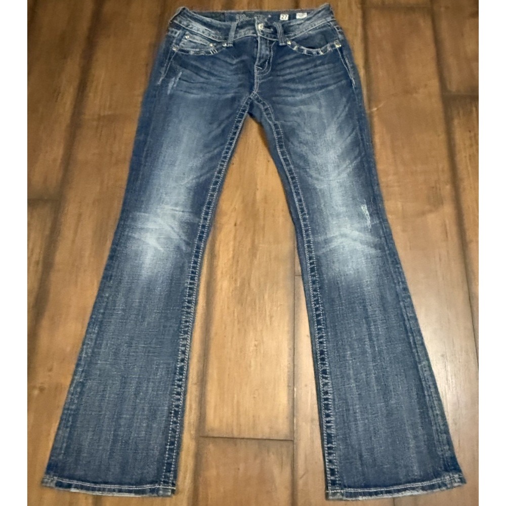 RARE VTG Miss Me Women Bootcut Jeans Embroidered Rhinestone Blue Size 27 - Picture 3 of 12